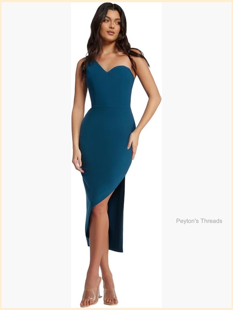 Sleeveless Asymmetric Neck Bodycon Midi Dress In Stretch Crepe